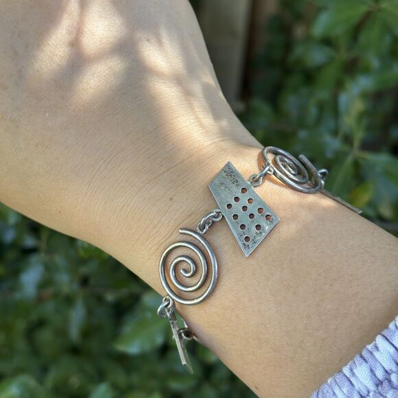 Vintage Modernist Sterling Silver Spiral Geometric solid Link Bracelet 23g - Picture 3 of 6